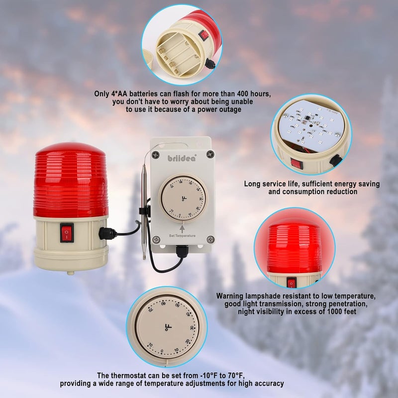 briidea Low Temperature Warning Light, Magnetic Base Design, Adjustable -10°F to 70°F Setting, Flashing Alert Activates Automatically Below Threshold for Unattended Protection - Image 4